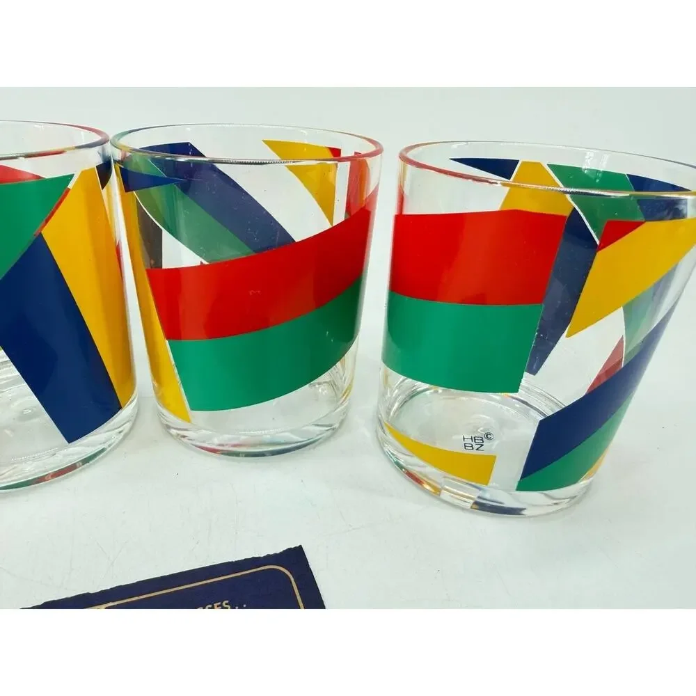 Vintage H.J. Stotter Plastic Tumblers Colorful Geometric Drinkware Set